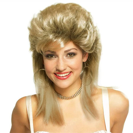 Swiking Blonde Mullet Wigs for Women 80s Costume Wig Curly Soft Heat Resistant Shoulder Length Hair Rocker Cosplay Synthetic Wigs (Blonde)