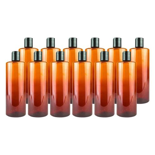 Nature Packaged Plastic Amber Bottles (Pack of 12) - 16oz Amber Plastic Bottle with Screw Caps; Used as Reusable Shampoo, Lotion, Travel, Body Wash Container