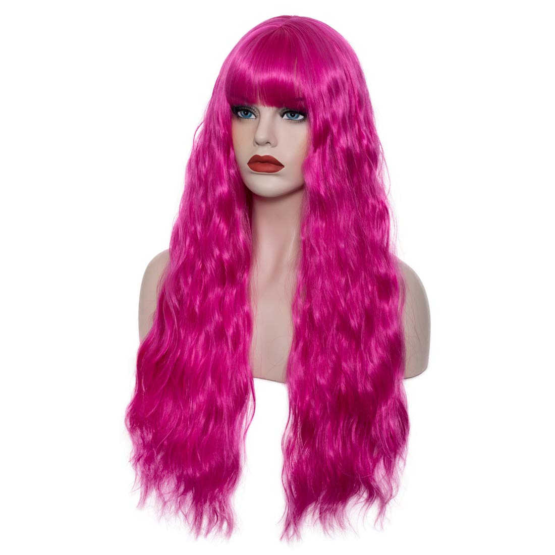 WGPFWIG Women's Hot Pink Wig 27 Inches Long Curly Wavy Hair Wig Heat Resistant Fibers Synthetic Wig For Women Girl Cosplay Party Halloween Wig Cap Included (Hot Pink)