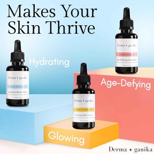 Derma ganika Hyaluronic Acid Serum for Face & Neck - Made in USA Ultra-Hydrating Anti-Aging Serum with Aloe Vera | Softens, Smooths, and Brightens Dry & Sensitive Skin (Pack of 2)