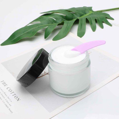2oz Small Travel Containers with Black Lids,48 Pack Glass Jars with Mini Disposable Spatula for Toiletries，Travel Storage，Makeup Beauty Products, Lotions, Powders and Ointments