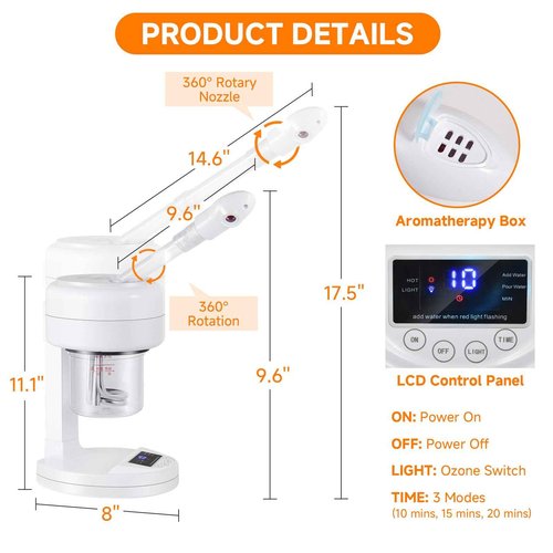 Facial Steamer Nano Ionic Face Steamer with Extendable Arm, Portable Facial Steamer, Rotating Nozzle Esthetician Vapor Face Steamer