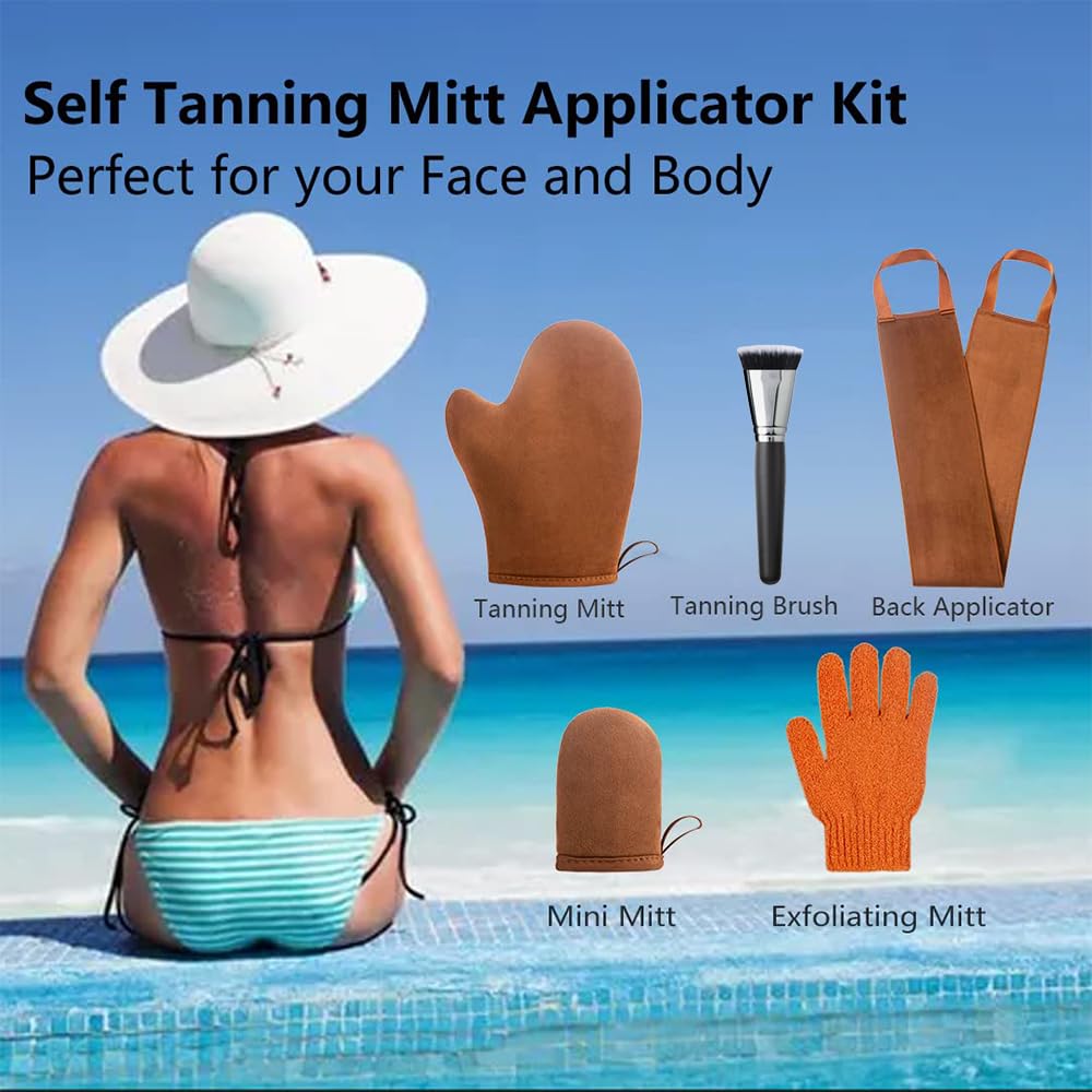 5 in 1 Self Tanning Mitt Applicator Tanning Mitts Self Tanner Kit, Self Tanner Mitt Applicator Sunless Tanner Mitt Self Tanning Glove for Self Tan Mitt Applicator Self Tanner Mit Tanner Glove