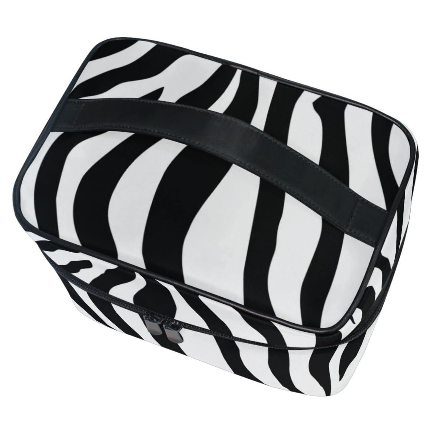 ZOEO Makeup Train Case Zebra Animal Black White Print Light Summer Gold Korean Carrying Portable Zip Travel Cosmetic Brush Bag Organizer Large for Girls Women