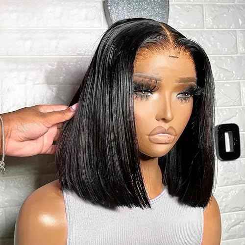 Bob Wig Human Hair 13x4 Lace Frontal Short Straight Lace Front Bob Wigs for Black Women Human Hair Pre Plucked Glueless Side Part 180% Density Black Color 10 Inch