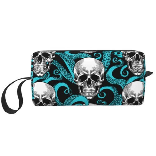 JKJOJIA Skull Octopus Makeup Bag Organizer Small Cosmetic Bags Portable Travel Toiletry Bag With Handle Simple Accessories Storage Zipper Pouch For Women Girl