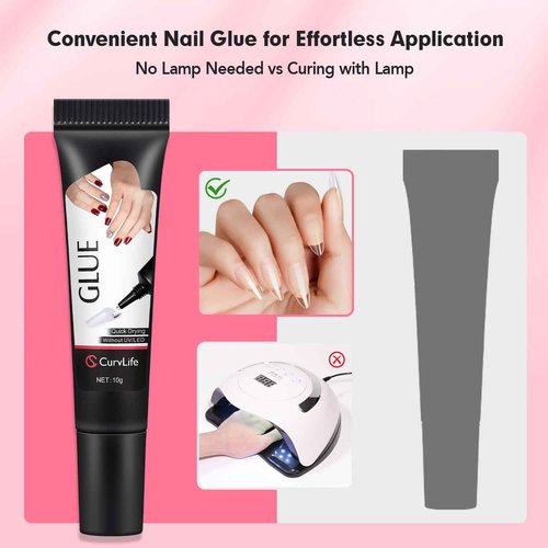 Curvlife Newly Upgraded Quick Drying 10g Semi Solid Nail Glue with 10ml Remover for Press On Nails Tips No Need for UV Lamp Long Lasting Fake Acrylic Nails Kit Glue Gel