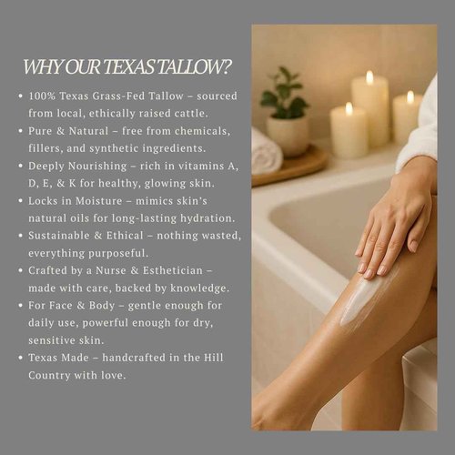 Texas Hill Country Essentials Organic Grass‑Fed Beef Tallow Moisturizer – Face, Body & Hands – Natural Eczema Relief