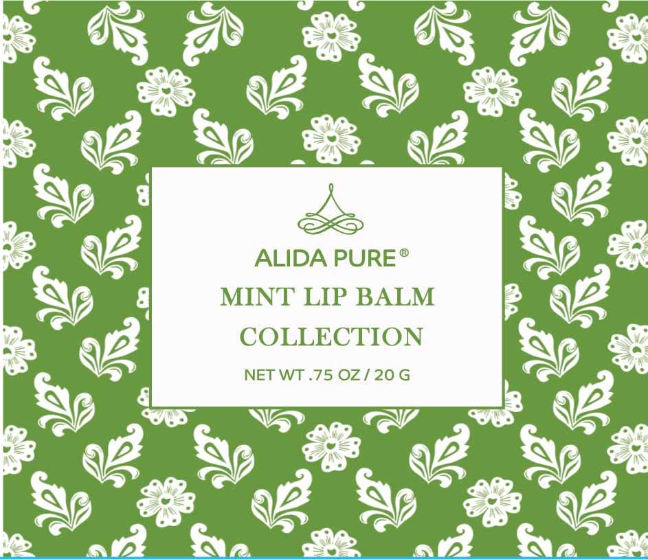 ALIDA PURE Mint Lip Balm Collection, Vegan Lip Balm Set, Beeswax Free, with Avocado Oil, Organic Jojoba Oil, and Vitamin E, Natural Moisturizer for Dry, Chapped Lips, 5 Tube Set