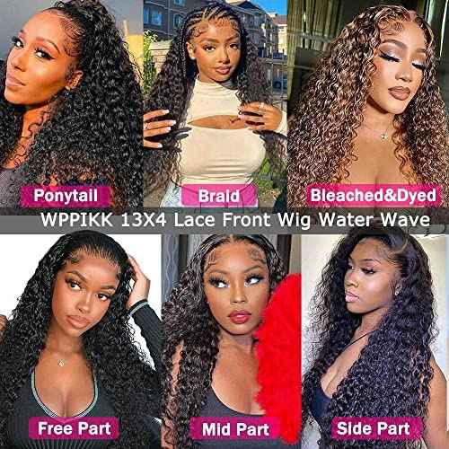 13x4 Water Wave Wigs for Black Women Human Hair Lace Front Wigs Pre Plucked with Baby Hair Wet and Wavy Brazilian Virgin Curly HD Lace Frontal Wig 180 Density (26 Inch)