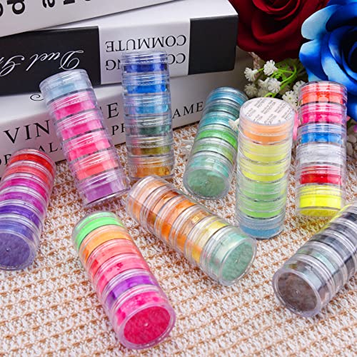 Duufin 54 Colors Nail Pigment Powder Colorful Luminous Iridescent Glitter Pearlescent High-Gloss Halo Powder Pigment for Nails Art, Body and Crafts