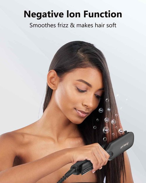 Annlary 1.75 Inches Flat Iron Hair Straightener with Heat Resistant Silicone Mat Pouch, Professional Ceramic Ionic Dual Voltage Straightener for Less Frizz, Shinier & Smoother Hair