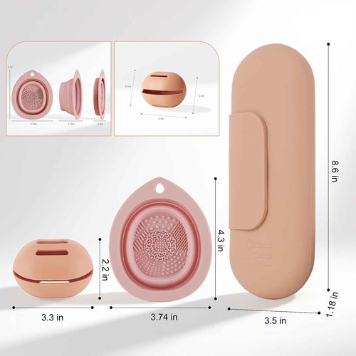 Silicone Makeup Brush Holder Set – Portable Travel Makeup Brush Holder with Makeup Sponge Holder and Foldable Cleaning Bowl – Upgraded 3-in-1 Cosmetic Organizer Set (khaki)