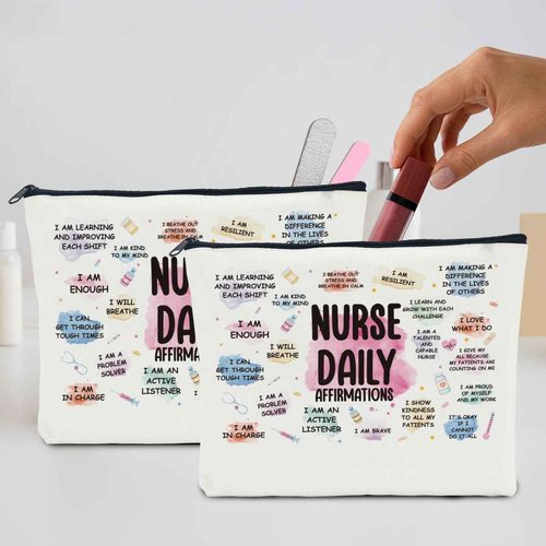 2 PCS Nurse Makeup Bag for Women - RN Appreciation Gift for Nursing, Medical Assistant Graduation, Retirement - Travel Toiletry Cosmetic Bag