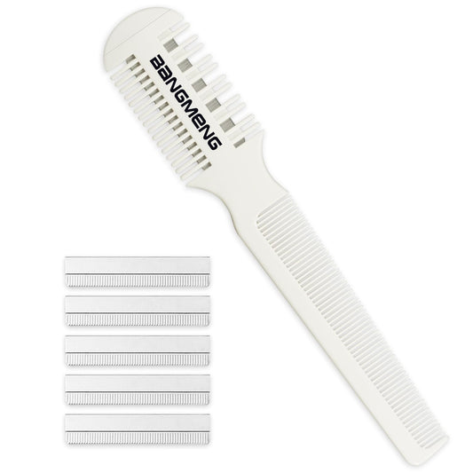 BANGMENG Hair Cutter Comb, Shaper Hair Razor Comb, Split Ends Hair Trimmer Styler, Double Edge Razor Blades for Thinning, Hair Cutting and Styling, Extra 5 Blades Included