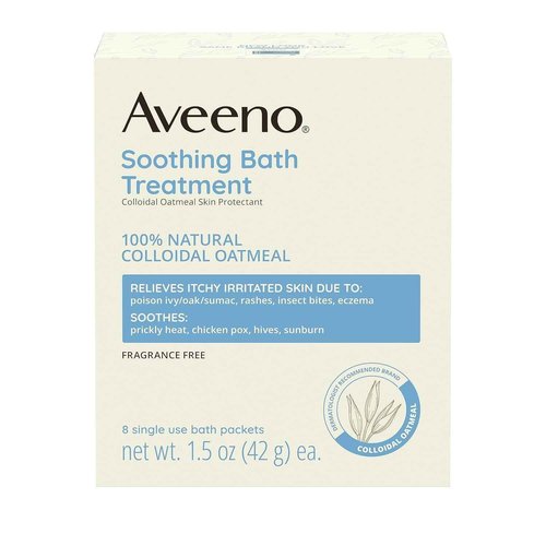 Aveeno Fragrance Free Soothing Bath Treatment, 100% Natural Colloidal Oatmeal, Sensitive Skin Bath Soak for Relief of Dry, Itchy, Irritated Skin Due to Eczema & Hives, Bath Packets, 8 ct. (Pack of 2)