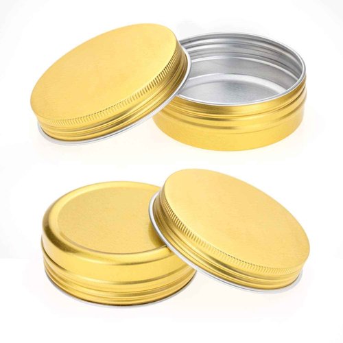 Foraineam 24 Pack 2 oz Round Aluminum Lip Balm Tin Cans with Screw Top Lids - Golden Cosmetic Sample Containers - Metal Empty Tins Travel Storage Tin Jars for Salve, Spice or Crafts