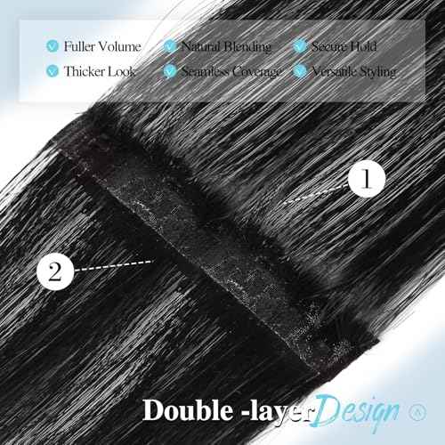 WIGNEE Clip In Hair Extesnions 100% Human Hair Seamless Hair Extensions for Women Invisable Human Hair Straight PU Clip Ins 8PCS Natural Hair Add Volume Daily Use (Black)
