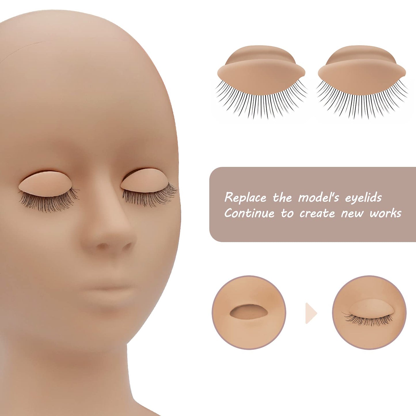 MAIZOA 6 pairs of replaceable eyelids (2 boxes), MAIZOA Eyelash Replacement Eyelids,used for eyelash training and practice makeup eyelash extension (Wheat color)