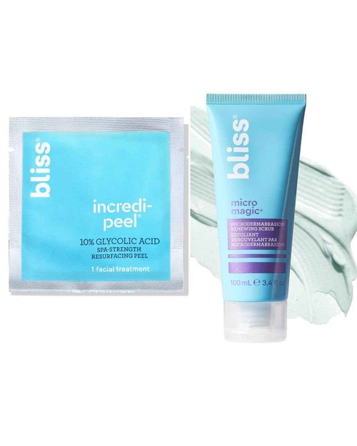 Bliss That’s Incredi-Peel Glycolic Resurfacing Pads + Micro Magic Microdermabrasion Scrub – At-Home Exfoliating Duo for Smooth, Glowing Skin – Vegan, Cruelty-Free, Travel-Friendly