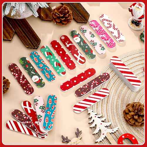50 Pcs Christmas Mini Nail File Gifts Bulk for Women Candy Cane Double Sided Emery Boards Small Xmas Party Favors Thank You Gifts Manicure Tools for Employee Staff Coworker Appreciation