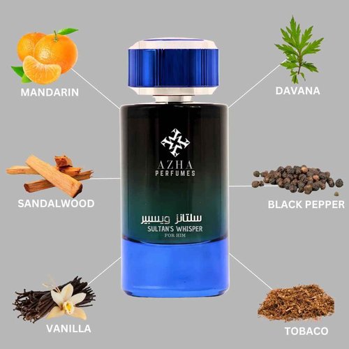 Azha Sultan's Whisper For Him Eau De Parfum Spray 100ML (3.4 OZ) Long Lasting Arabian Perfume For Men - A Regal Blend of Spices, Smoke, Vanilla, Tonka, Amber & Rich Fragrance - Signature Perfume Men