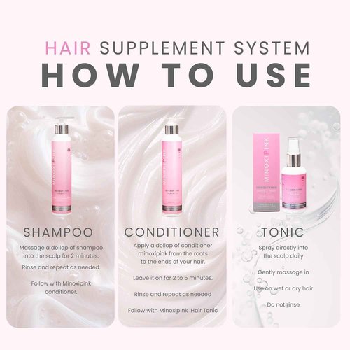 JEMA COSMETICS MINOXIPINK Densifying Hair Shampoo & Conditioner Set, Thickening and Strengthening, with Biotin, Stem Cells & Hyaluronic Acid, Reduces Hair Loss & Stimulates Growth, 10.14 fl oz, 2 Pack