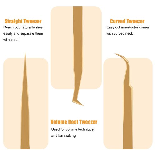 POCMKO Lash Tweezers for Eyelash Extensions, Professional Eyelash Tweezer Set, Lash Extension Tweezer Kit (Set of 7, Gold)