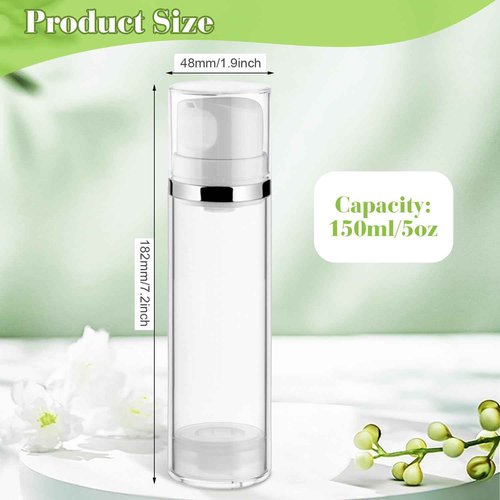 4 Pcs 150ml/5oz Airless Pump Jar Refillable Vacuum Pump Dispenser Bottles Travel Cosmetic Containers for Lotion Essence Shampoo Toiletries (Pack of 2)