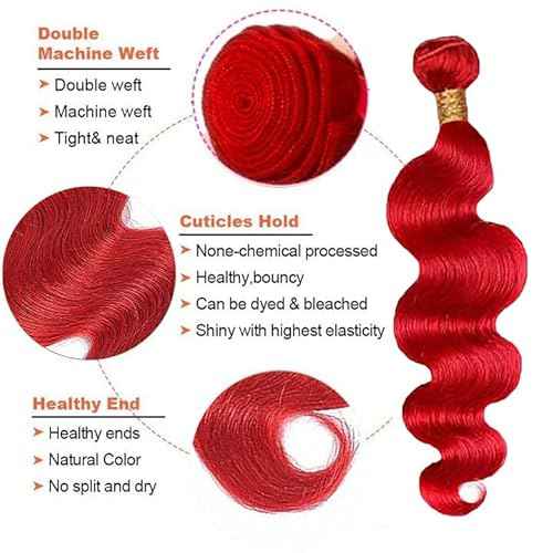 Red Bundles Body Wave Bundles Human Hair 22 24 26 Inch Unprocessed Brazilian Virgin Hair Weave 3 Bundle 50 Grams Per Bundle Red Human Hair Extensions
