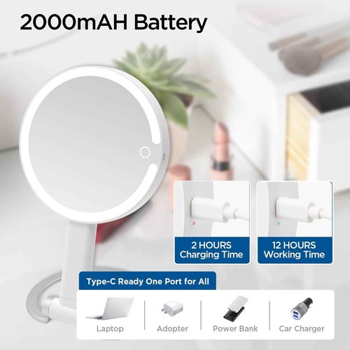 Magnifying Mirror with Light, Makeup Mirror with Lights and Adjustable Brightness, Hanging and Handheld Mirror with Handle, Travel Portable Lighted Makeup Mirror, 360°Rotation, Memory Function 1X/10X