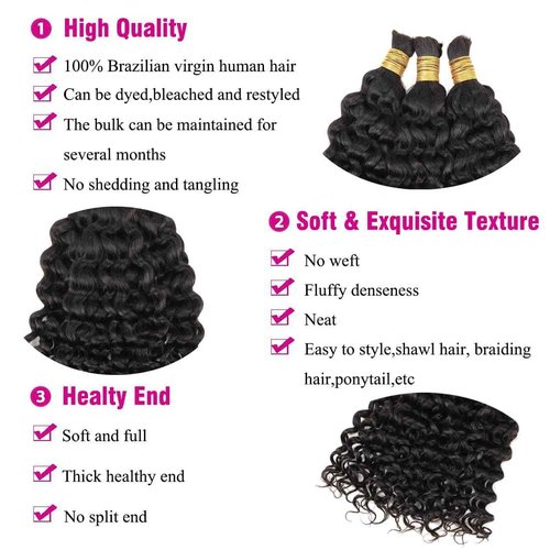Misoun Human Braiding Hair for Boho Braids 16inch Water Wave Bulk Human Hair Extensions for Braiding Curly Loose Deep Wave Bulk 1 Bundle 100g No Weft Natural Black