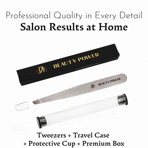 Beauty Power Ultra-Precision Professional Slant Tweezers for Women Facial Hair - German Stainless Steel, Lightweight Black Tweezers for Women & Men, Ideal for Eyebrow & Facial Grooming (Matte Gray)