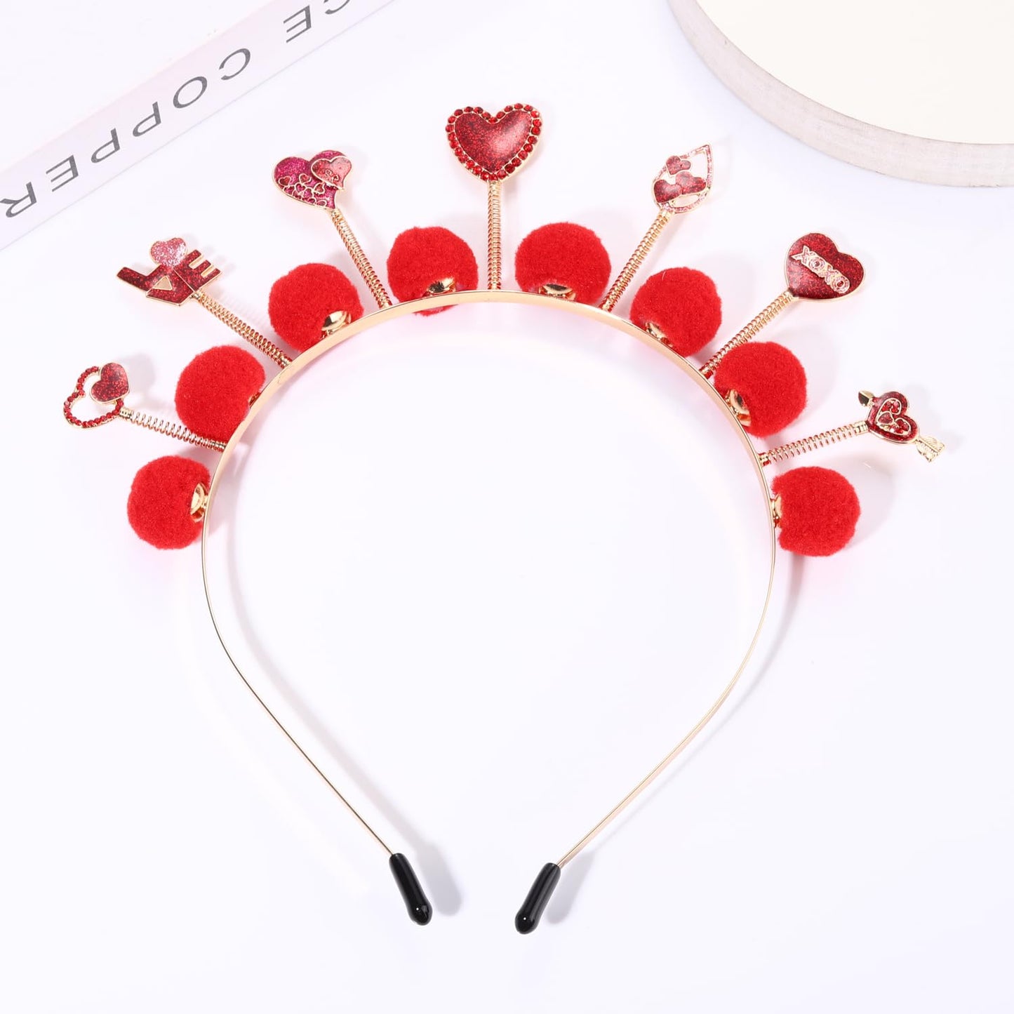 HEIDKRUEGER Valentine's Day Headband Glitter Heart Hairbands for Women Fashion XOXO Holiday Hair Hoop (Valentine's Day pom poms)