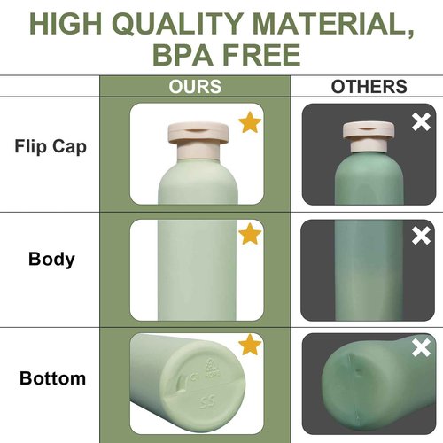 ASEVAT 8.8oz 4Pcs Green Plastic Refillable Travel Shampoo and Conditioner Bottles Plastic Refillable Travel Shampoo Bottles with Flip Cap Shampoo and Conditioner Dispenser