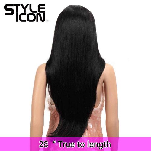 Style Icon Easy-360 Lace Wigs 28" Free Part Lace Frontal Wigs Long Straight Wig Black Synthetic Wig(28", 1B)