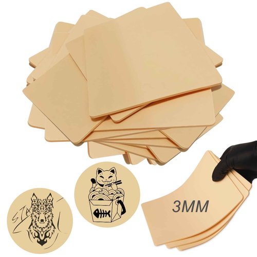 Emalla 3MM Fake Tattoo Skin - 20Pcs Premium Silicone Skin Practice Kit 7.48"x5.6" Double Sides Fake Skin Practice for Beginners and Artists Tattoo Supplies