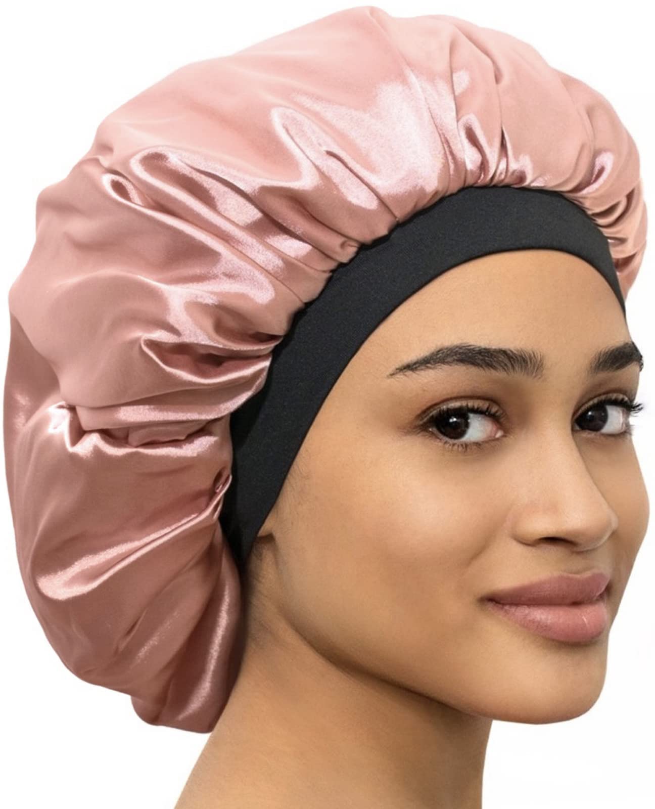 CAPLORD Satin Bonnet Adjustable Sleeping Silk Bonnet Black Women Men Double Layer Satin Lined Sleep Cap Sleeping Hair Wrap Silk Hair Curly Bonnet Large Braids Cover Bonnets Night Head Scarf Protect