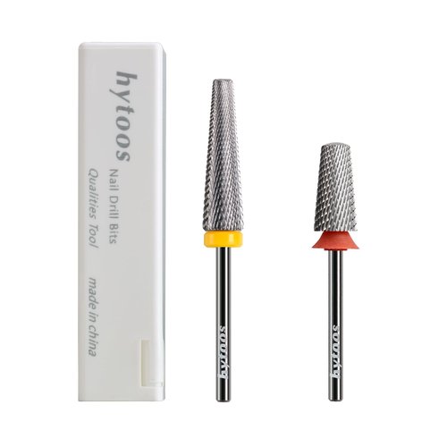 HYTOOS 5 in 1 Nail Drill Bits, Fine Safety Tapered Carbide Drill Bits for Nails, 3/32 Electric Manicure Drills Accessories Removal Gel, 2Pcs