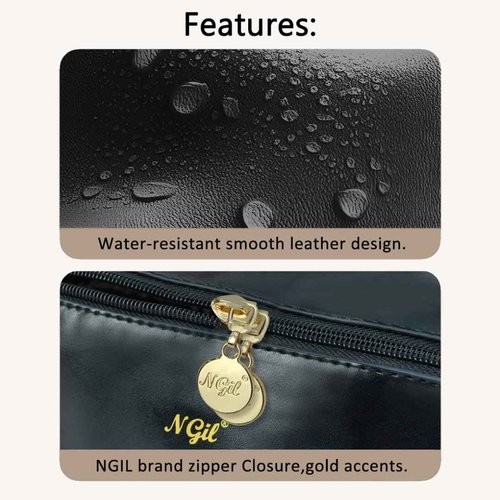 NGIL Travel Toiletry Bag, Makeup Bag, Cosmetic Bag, Portable Travel Makeup Bag, Large Capacity Cosmetic Organizer for Women, FREE COMPACT MIRROR INCLUDED (Black, Large)