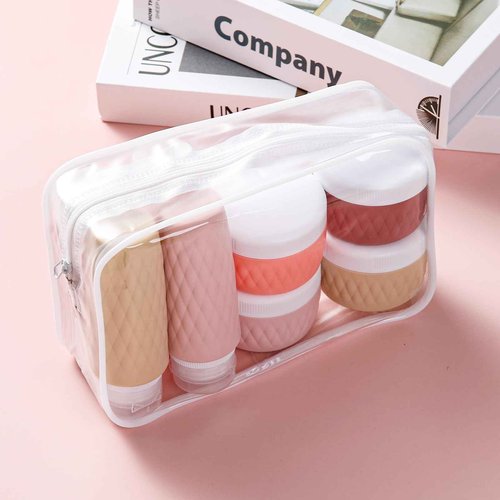 kuangre 8 Pack Travel Bottles for Toiletries - 3 OZ / 90 ML, | Leak Proof Silicone Containers with Clear Bag, Travel Size Toiletries for Lotions, Creams, Foundation, Shampoo, body wash and More |