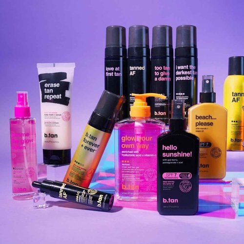 b.tan Violet Self Tan Foam & Face Mist Kit | Lovers Bundle - Dark Sunless Tanning Mousse, Bronzing Glow Gradual Facial + Body Spray, Mitt Applicator, 1 Hour Express, No Fake Tanner Smell, 6.7 Fl Oz