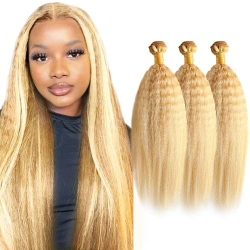 22 24 26 inch 613 Bundles Human Hair #613 Kinky Straight Bundle P613/27 Yaki Human Hair 3 Bundles 2 Tone Blonde Yaki Bundle
