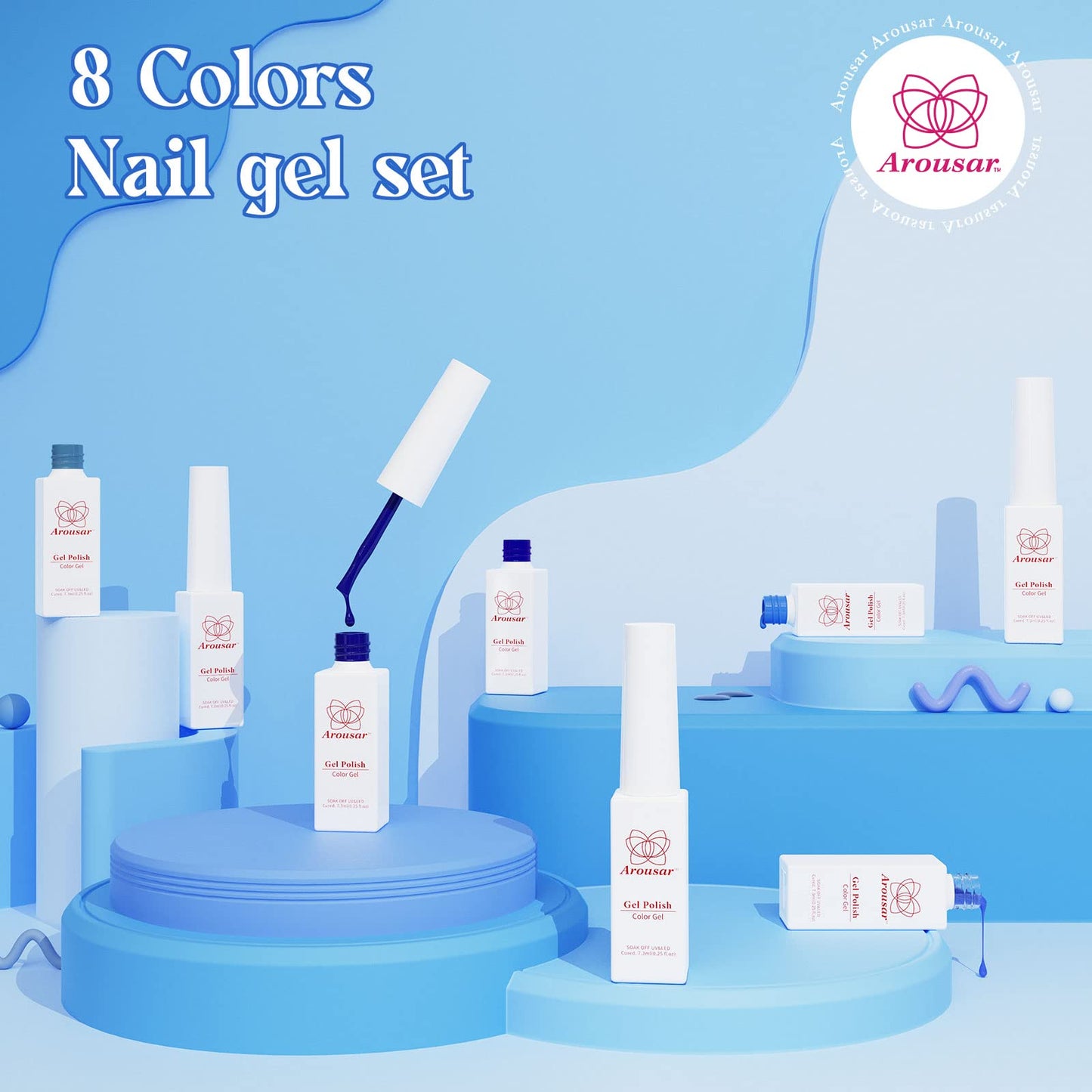 Arousar Gel Polish, 8 Colors Sky Blue Navy Starter Kit, Hallowmas Fall All Seasons Neutral Blue Soak Off Nail Gel Polish Set, Quick Dry Nail Lamp Manicure Art, DIY Salon Home Gift