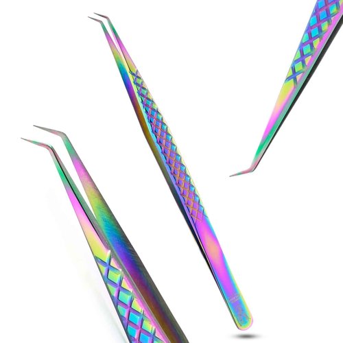 My Lash Tools Eyelash Extension Curved Degree Tweezers for Isolation Lash Extensions 14cm, Best for Individual Isolation & Classic Lashes Japanese Stainless Steel Eyelash Twisers (Rainbow)