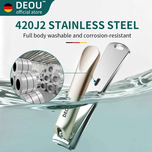 DEOU 3-in-1 Professional Nail Clipper Set - Stainless Steel Large/Medium Flat-Edge Clippers with Built-in Nail File, Champagne-Colored Nail Care Tools, Exquisitely Gift-Packaged for Home & Travel Use