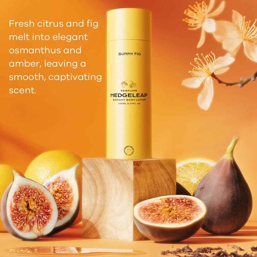 HedgeLeap Scented Perfume Body Lotion – Sunny Fig with Notes of Lemon Zest, Fig Nectar, Osmanthus & Sandalwood | Long-Lasting Glow Niacinamide Moisturizer, K Beauty Lotion (5.07 fl oz)