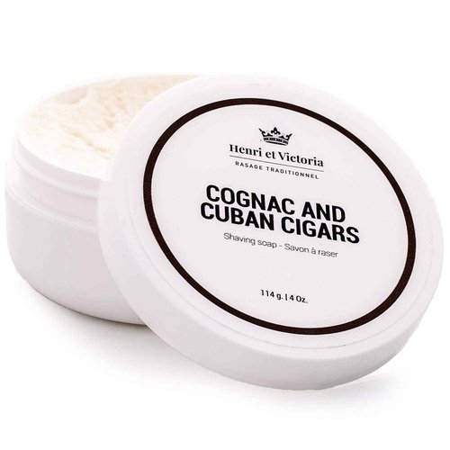 Henri et Victoria Shaving Soap For Men | Smooth Shave, Lathers Up Nicely, Long-Lasting Scent | Canadian Made by Skilled Artisan 114 g (4 oz) (Cognac and Cuban Cigars)