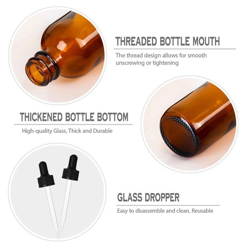 ALIFEIA 2 oz Amber Glass Dropper Bottles,4 Pack 60ml Empty Reusable Leak Proof Thick Tincture Bottles for Essential Oils,Hair Oil,Liquids,Laboratory,Pharmacist Bottle,Massage,Perfumery Aromatherapy