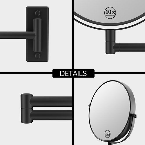LANSI Wall Mounted Magnifying Makeup Mirror with 1X 10X Magnification and Extendable Arm, 8 Inch Double Sided Vanity Mirror for Bathroom, Wall Mirror for Teen Girls, Women, Matte Black
